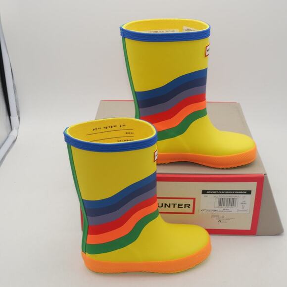 NEW Hunter Kids First Classic Yellow Wiggle Rainbow Rain Boots Big Kids 2 - Picture 4 of 9